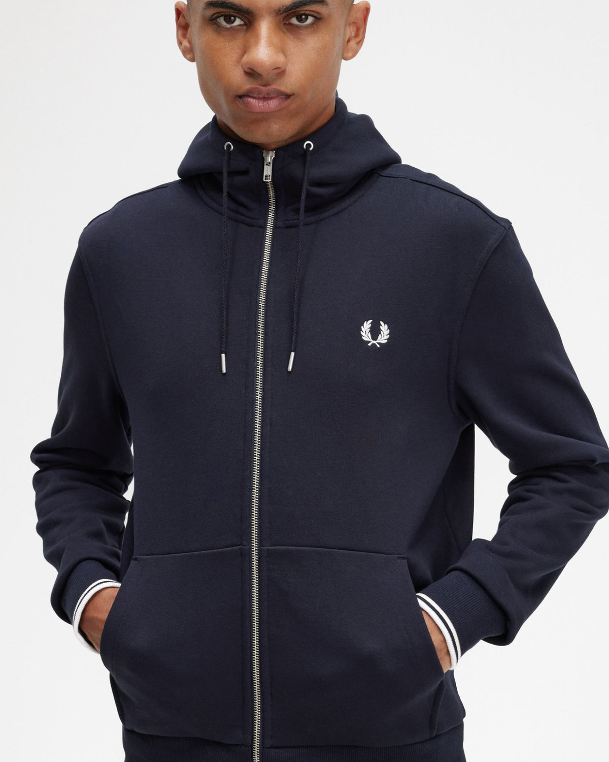 Fred Perry Hooded Zip Through Sweatshirt - Navy | Fred Perry Sweaters & Knitwear | JEANSTORE