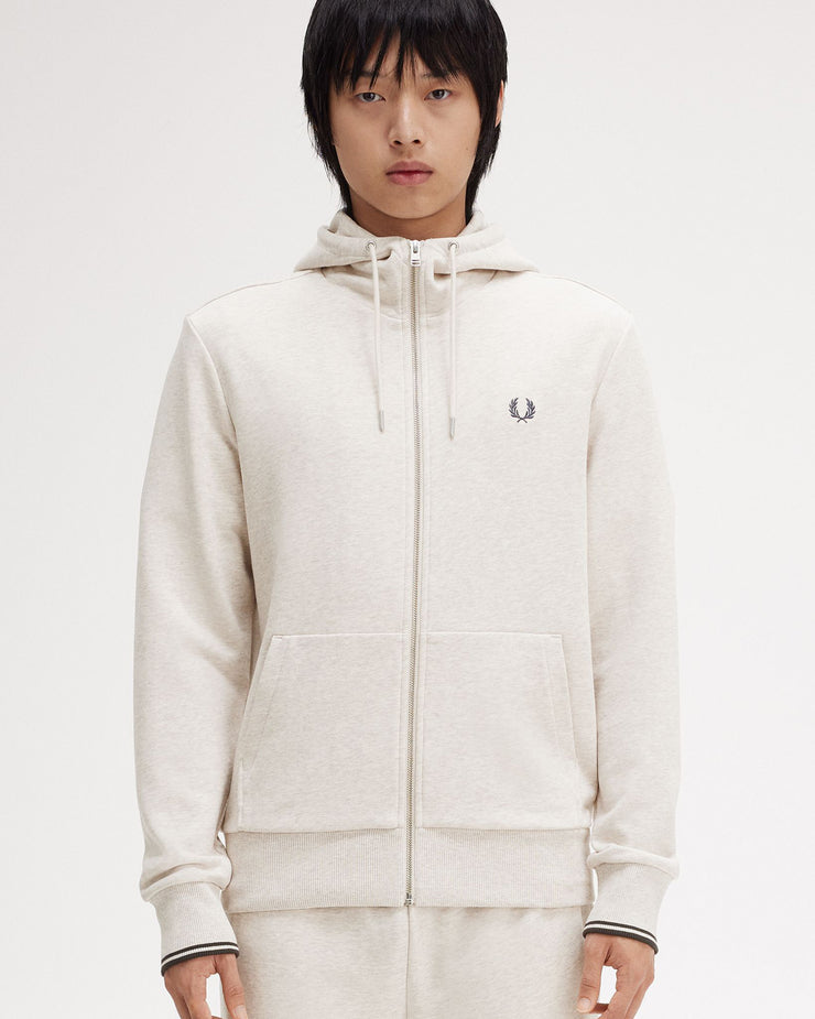 Fred Perry Hooded Zip Through Sweatshirt - Porridge Marl / Anchor Grey