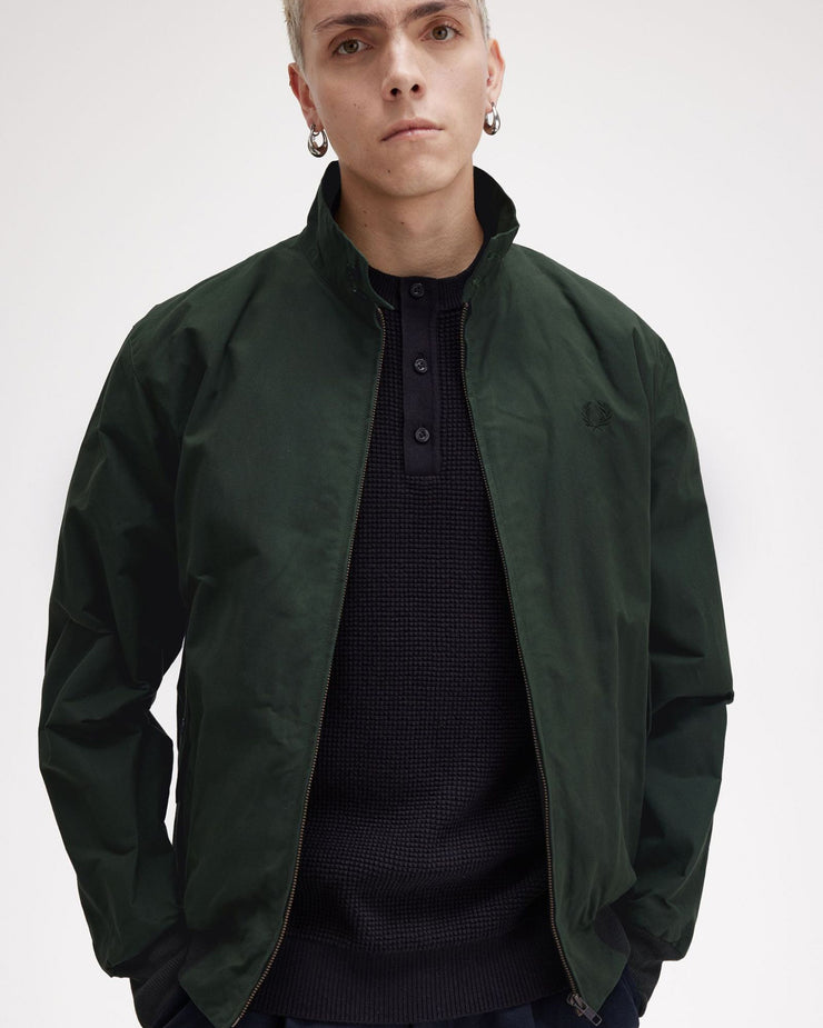 Fred Perry Made In England Waxed Harrington Jacket - Night Green | Fred Perry Jackets & Coats | JEANSTORE