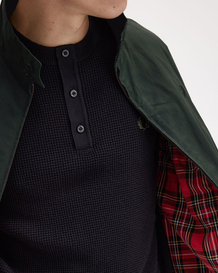 Fred Perry Made In England Waxed Harrington Jacket - Night Green | Fred Perry Jackets & Coats | JEANSTORE