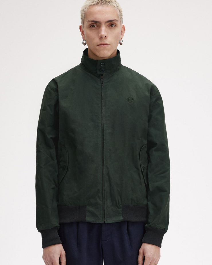 Fred Perry Made In England Waxed Harrington Jacket - Night Green | Fred Perry Jackets & Coats | JEANSTORE