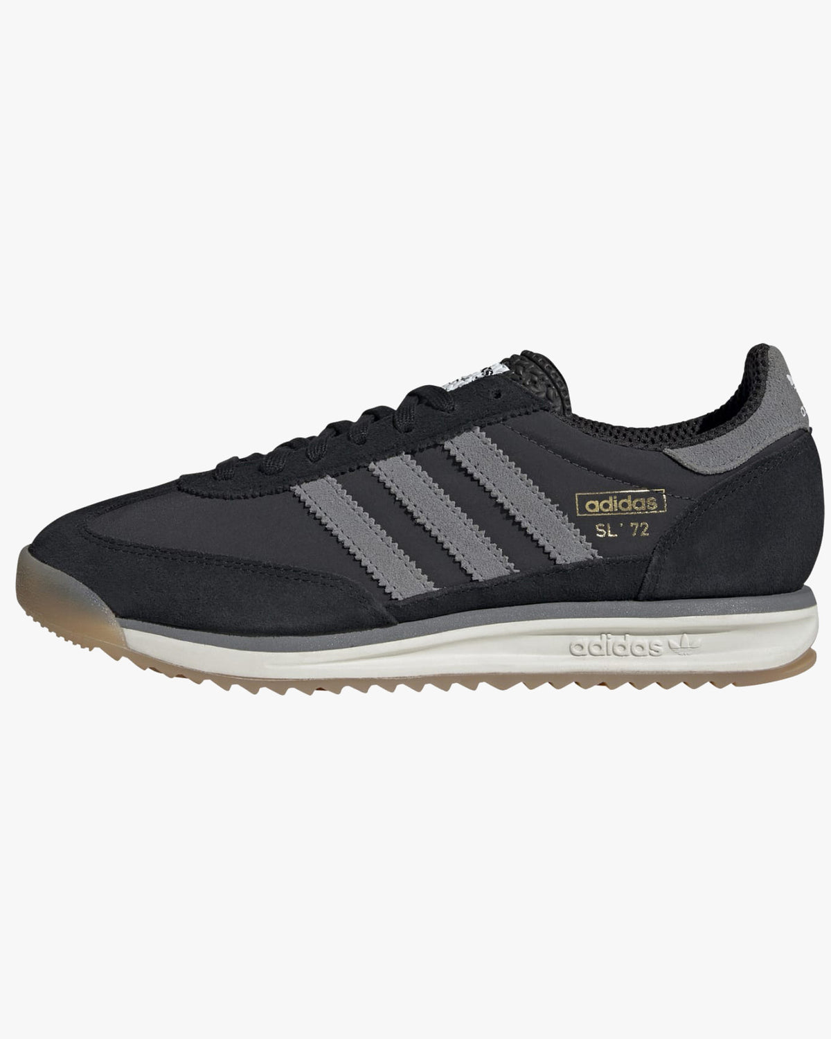 adidas sl72 rs trainers black from side against white background