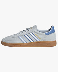 adidas handball spezial trainers white with blue stripes from side against white background