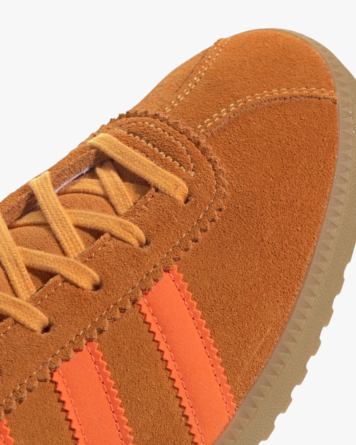 adidas brmd trainers orange suede and gum sole detail at an angle
