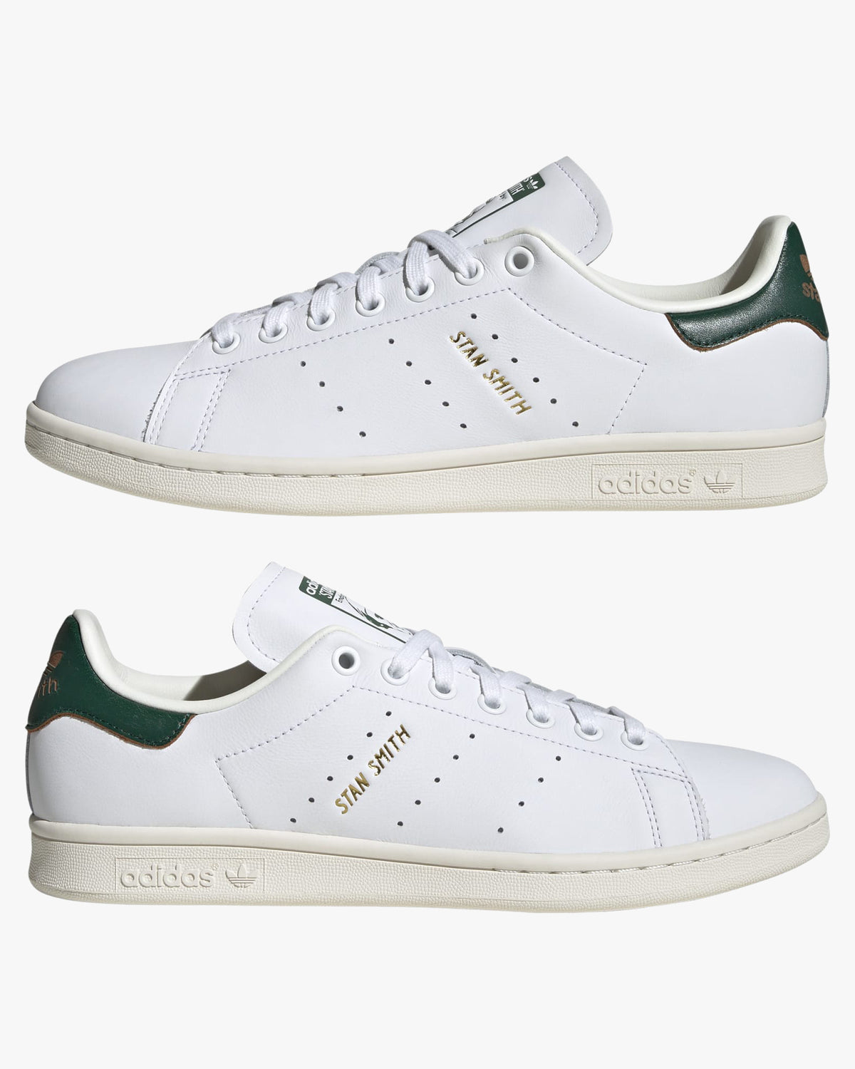 adidas stan smith trainers white and green pair viewed together