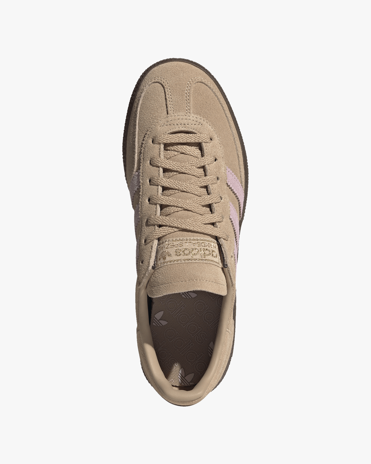 adidas handball spezial womens trainers beige suede upper top view showing lace detail