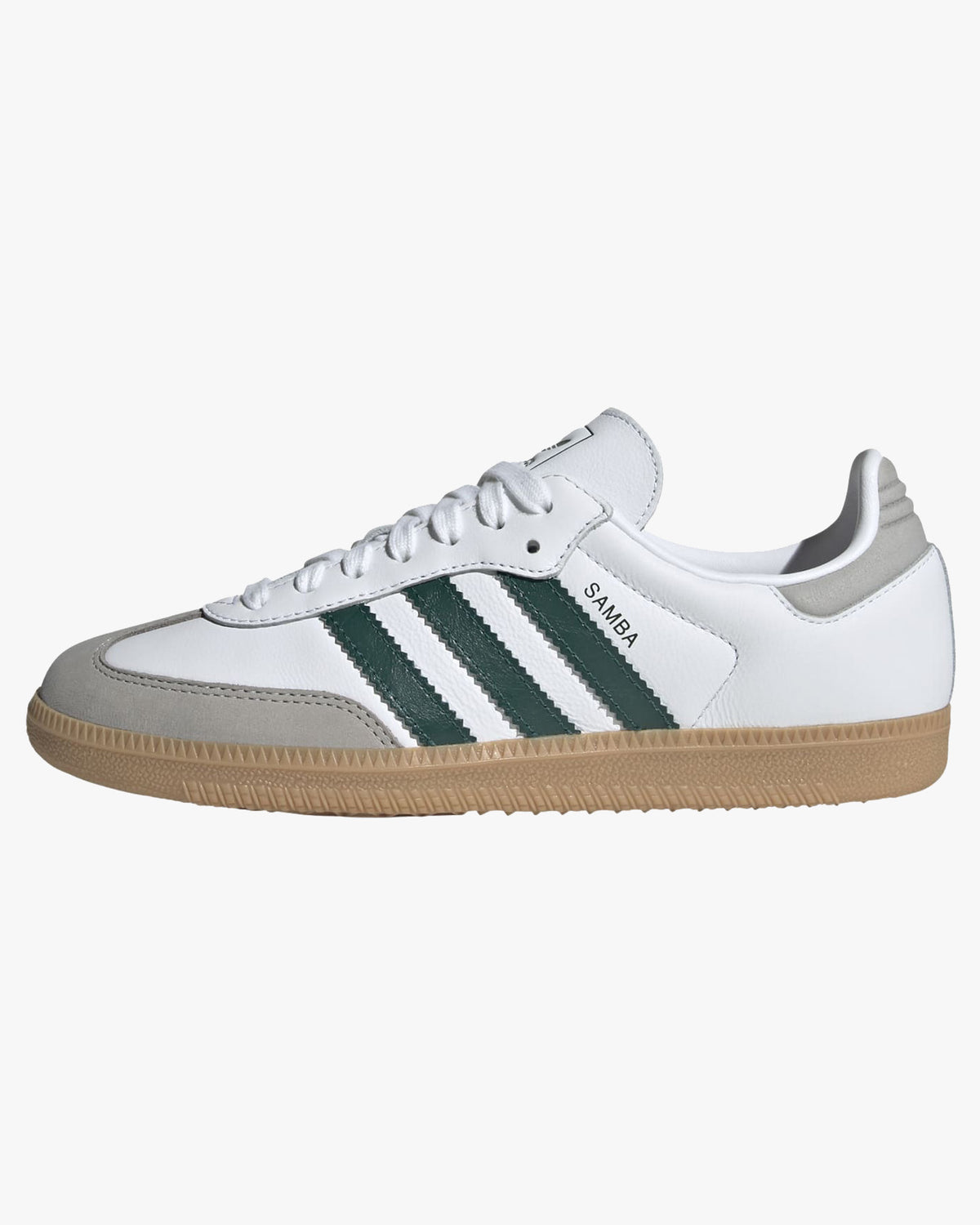adidas samba og womens trainers white with green stripes and gum sole side view