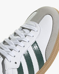 adidas samba og womens trainers white leather upper with green stripes top view
