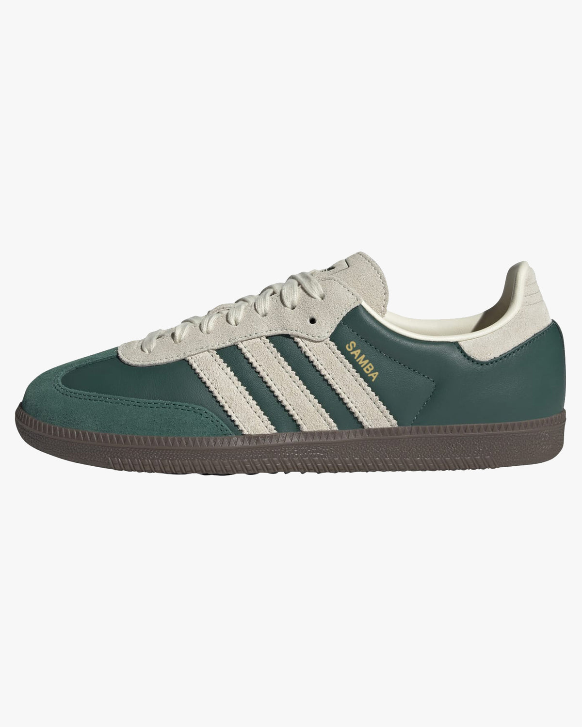 adidas samba og trainers green white from side against white background