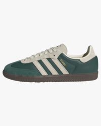 adidas samba og trainers green white from side against white background