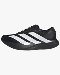 adidas adizero evo sl trainers black with white stripes on white background