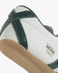adidas womens tokyo trainers white and green with gum sole detail at an angle