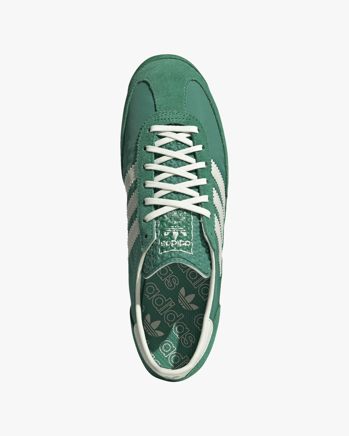 adidas womens sl72 og trainers green nylon upper with white stripes top view