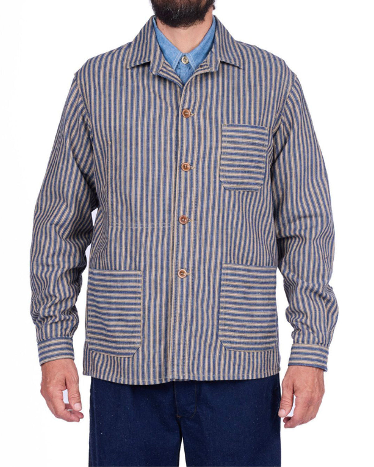 Captain Santors Striped Work Jacket - Blue / Beige