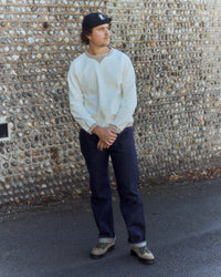 Jackman Dotsume Rib L/S Tee - Off White / Dark Beige