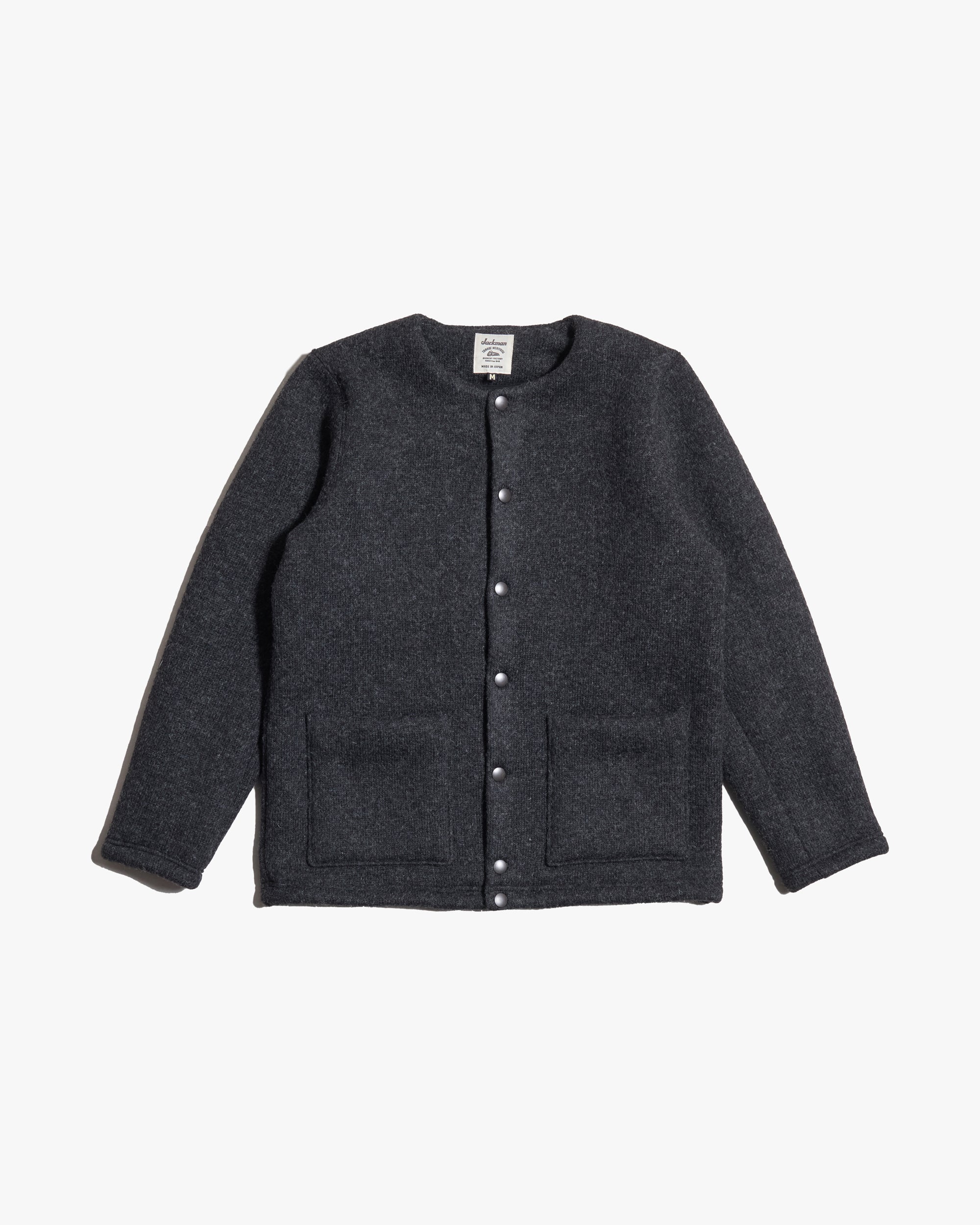 Jackman Wool Collarless Jacket - Heather Black
