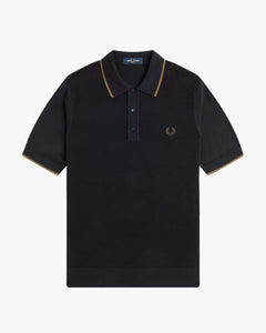 Fred Perry Pique Stitch Knitted Polo Shirt - Black