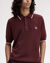 Fred Perry Pique Stitch Knitted Polo Shirt - Oxblood | Fred Perry Polo Shirts | JEANSTORE