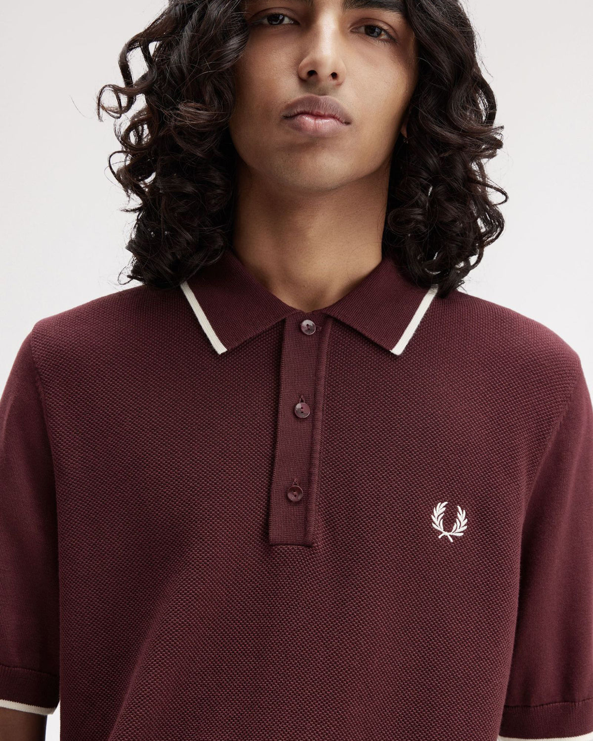 Fred Perry Pique Stitch Knitted Polo Shirt - Oxblood | Fred Perry Polo Shirts | JEANSTORE