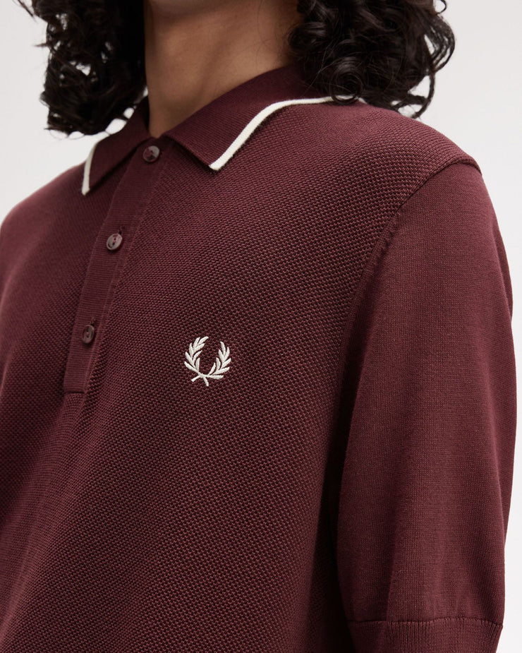 Fred Perry Pique Stitch Knitted Polo Shirt - Oxblood | Fred Perry Polo Shirts | JEANSTORE