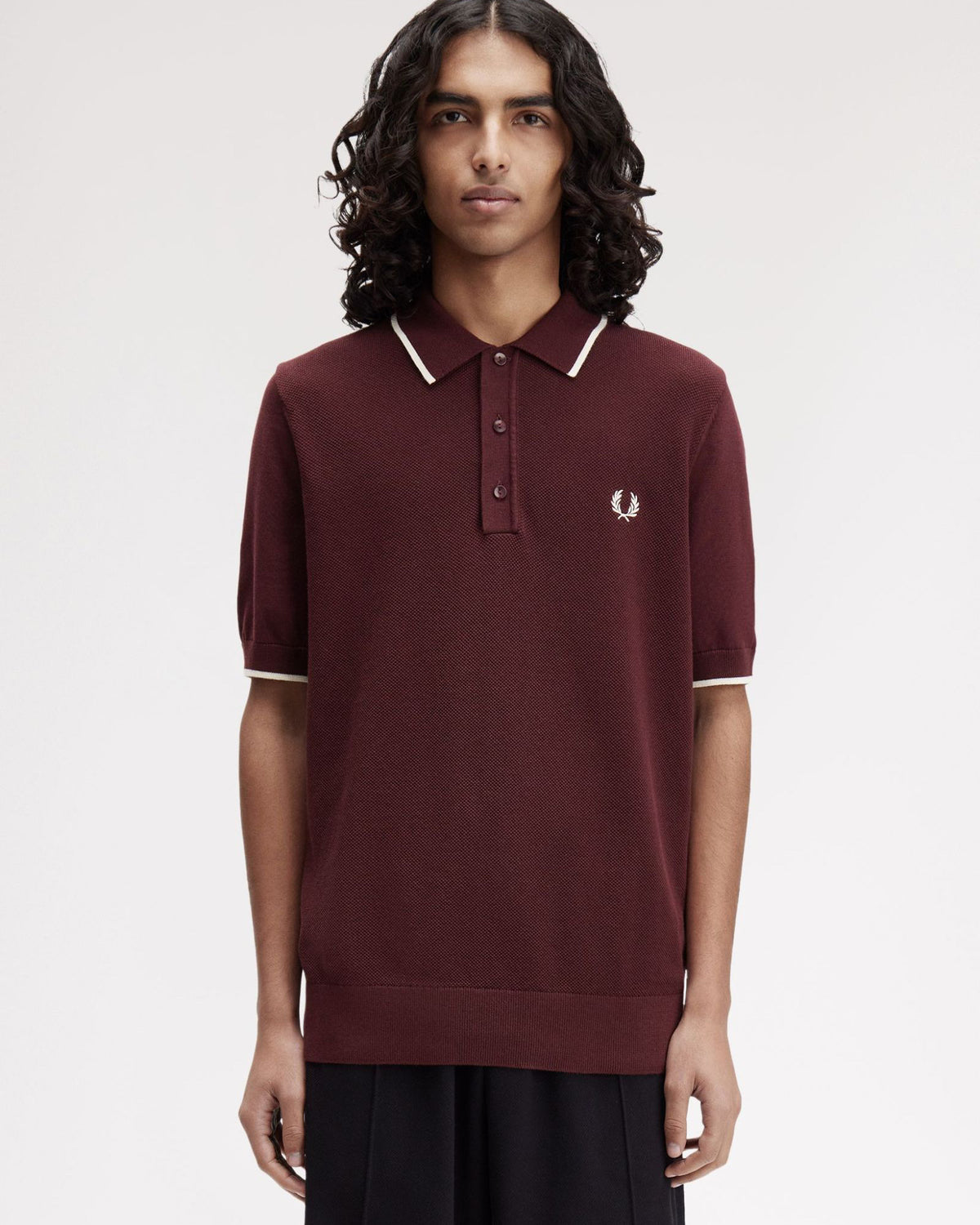 Fred Perry Pique Stitch Knitted Polo Shirt - Oxblood | Fred Perry Polo Shirts | JEANSTORE
