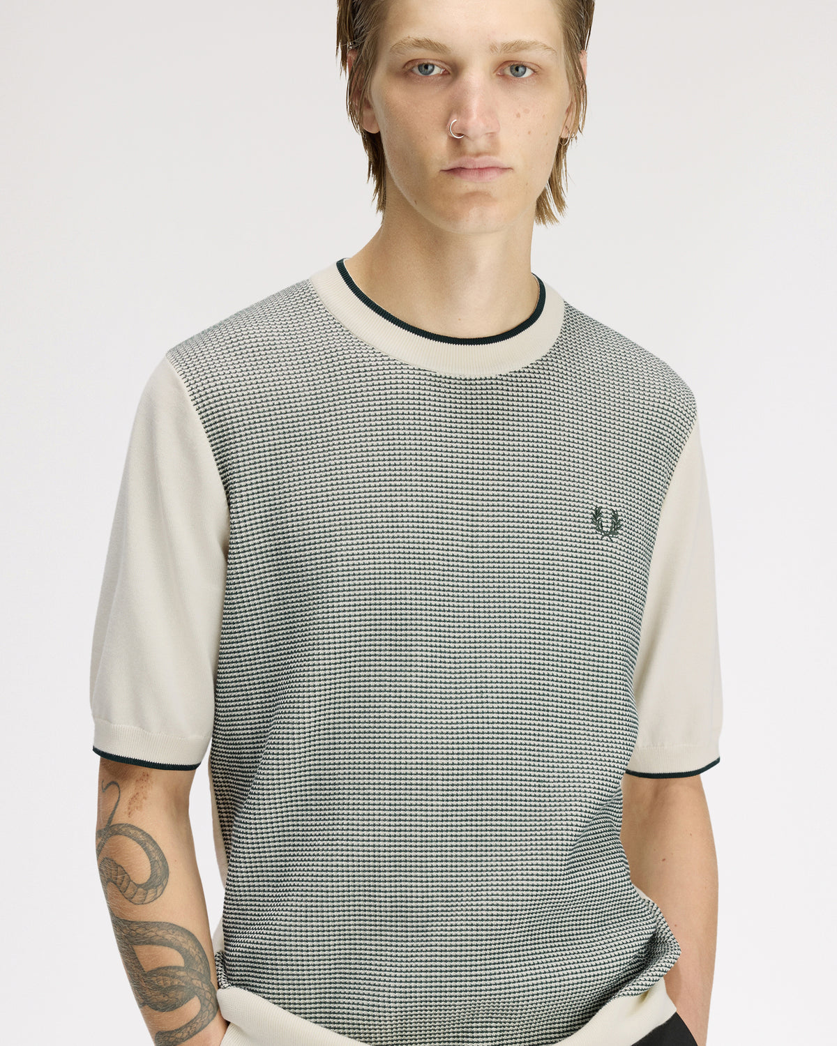 Fred Perry Tonic Waffle Knitted T-Shirt - Ecru