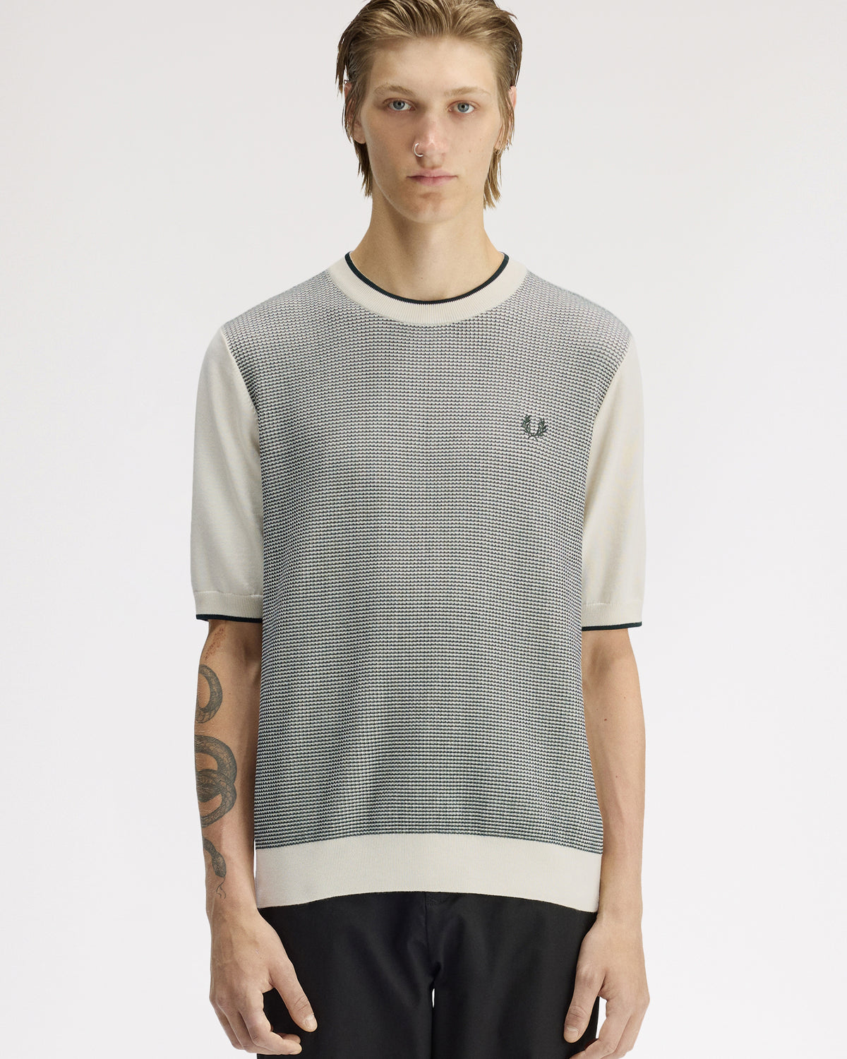Fred Perry Tonic Waffle Knitted T-Shirt - Ecru