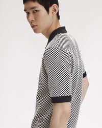 Fred Perry Chequerboard Button Through Knitted Shirt - Black
