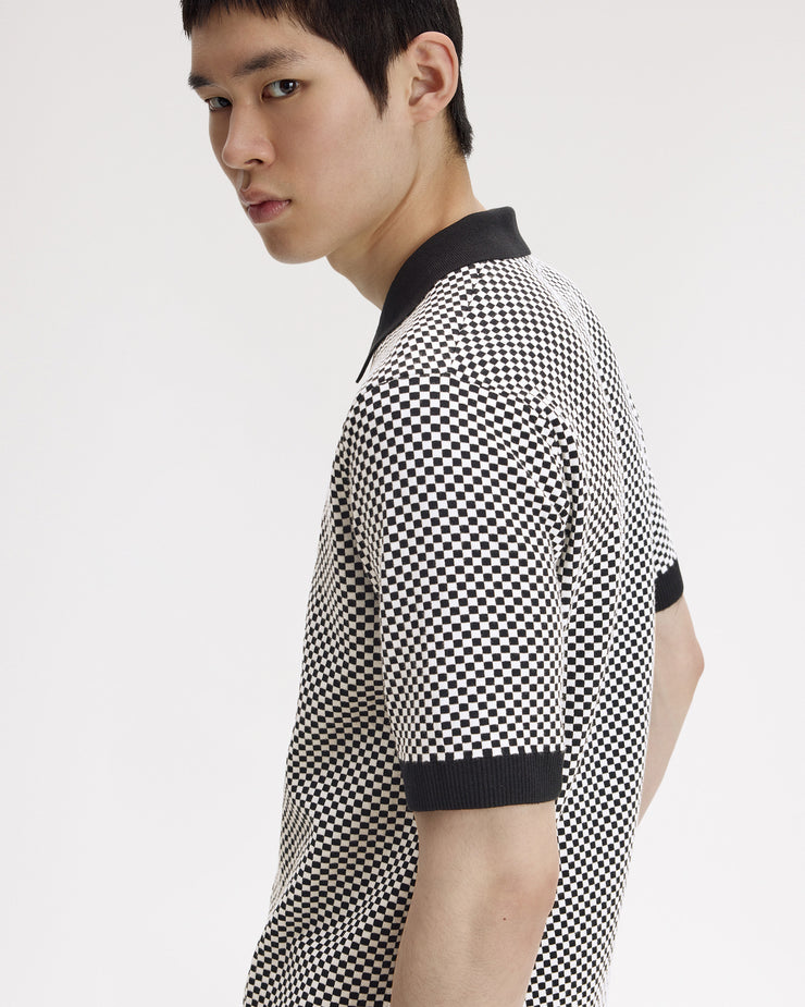 Fred Perry Chequerboard Button Through Knitted Shirt - Black