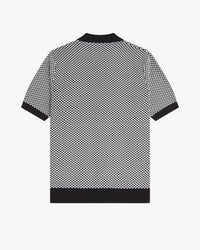 Fred Perry Chequerboard Button Through Knitted Shirt - Black