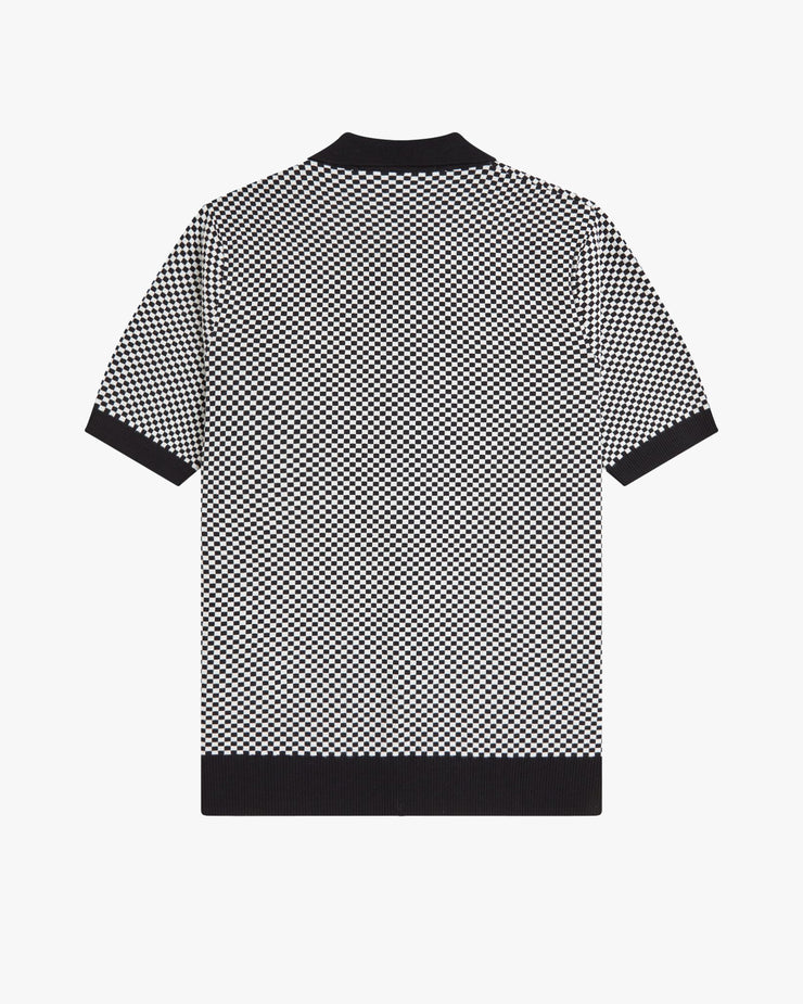 Fred Perry Chequerboard Button Through Knitted Shirt - Black