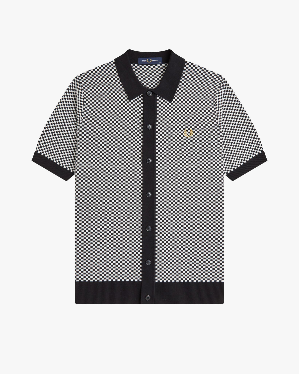 Fred Perry Chequerboard Button Through Knitted Shirt - Black