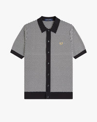 Fred Perry Chequerboard Button Through Knitted Shirt - Black