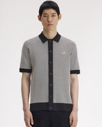 Fred Perry Chequerboard Button Through Knitted Shirt - Black