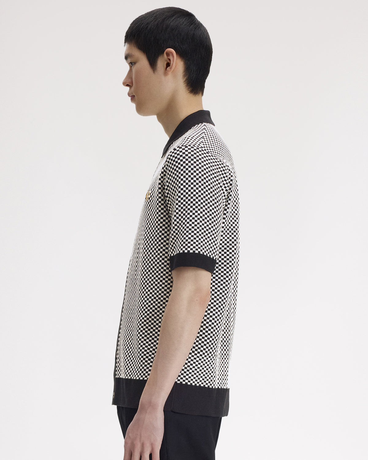 Fred Perry Chequerboard Button Through Knitted Shirt - Black
