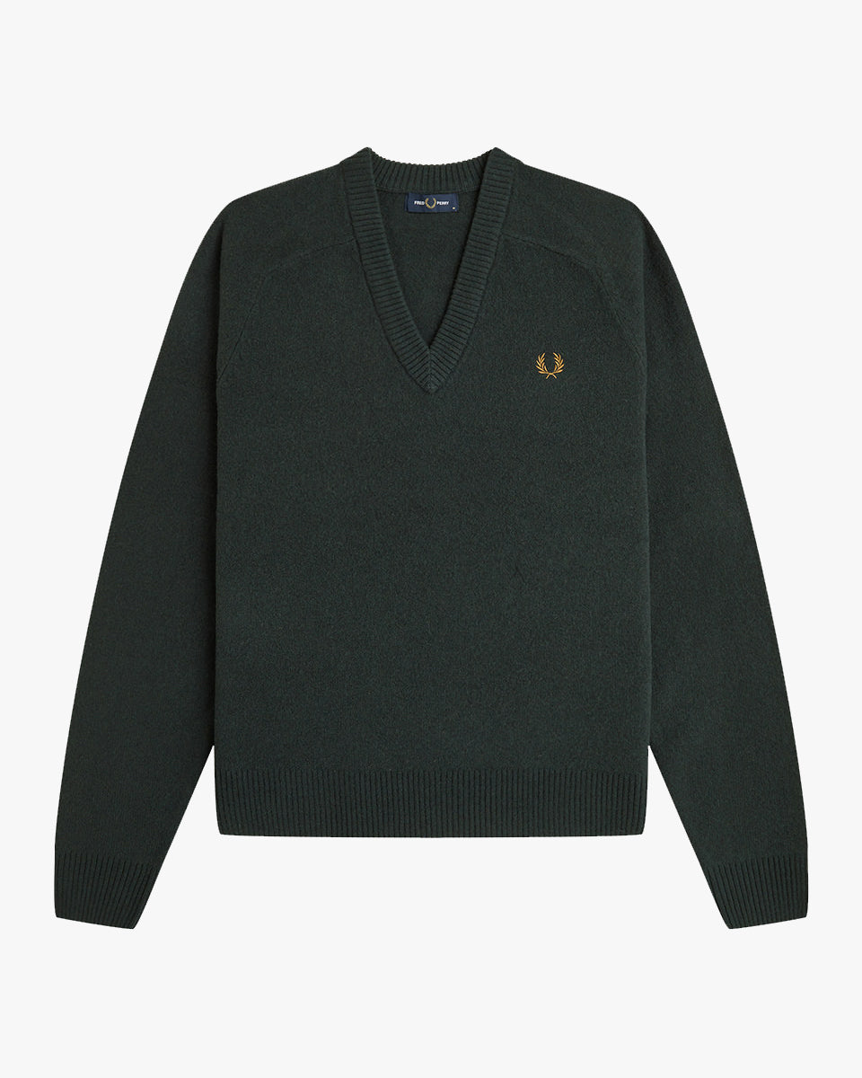 Fred Perry Saddle Sleeve V Neck Sweater - Night Green