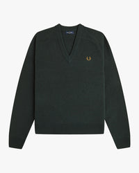 Fred Perry Saddle Sleeve V Neck Sweater - Night Green