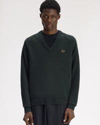 Fred Perry Saddle Sleeve V Neck Sweater - Night Green