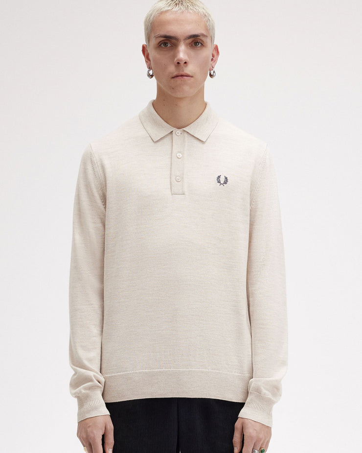 Fred Perry L/S Classic Knitted Polo Shirt - Porridge Marl