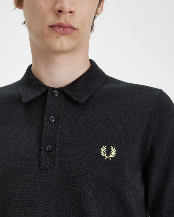 Fred Perry Classic Knitted Polo Shirt - Black | Fred Perry Sweaters & Knitwear | JEANSTORE