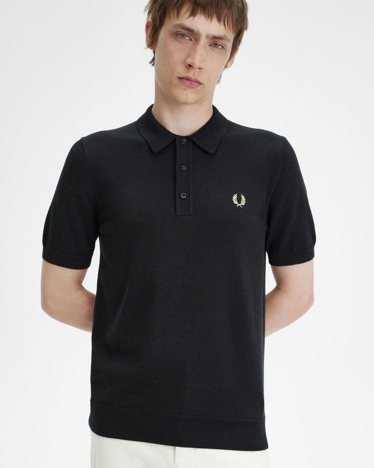 Fred Perry Classic Knitted Polo Shirt - Black | Fred Perry Sweaters & Knitwear | JEANSTORE