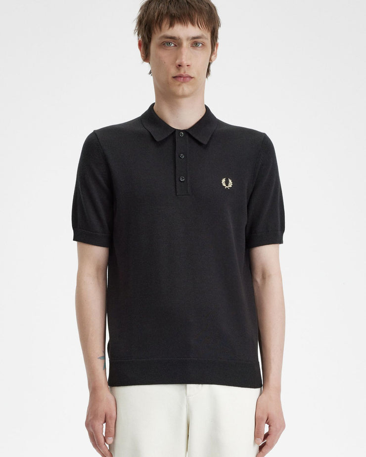 Fred Perry Classic Knitted Polo Shirt - Black | Fred Perry Sweaters & Knitwear | JEANSTORE