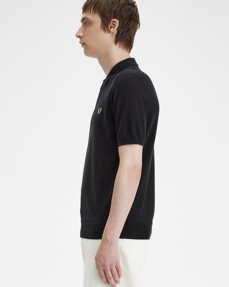 Fred Perry Classic Knitted Polo Shirt - Black | Fred Perry Sweaters & Knitwear | JEANSTORE