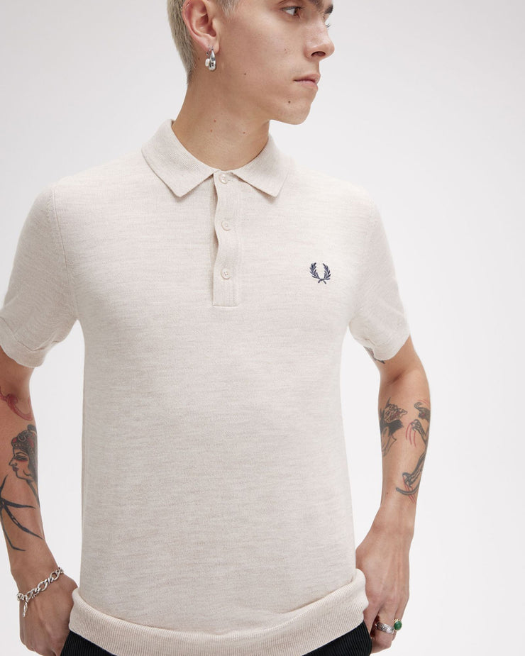 Fred Perry Classic Knitted Polo Shirt - Porridge Marl