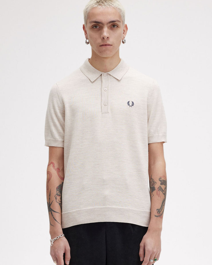 Fred Perry Classic Knitted Polo Shirt - Porridge Marl