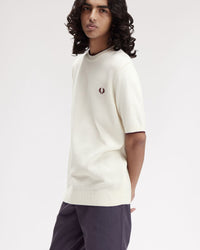 Fred Perry Pique Stitch Knitted Tee - Ecru | Fred Perry T Shirts | JEANSTORE