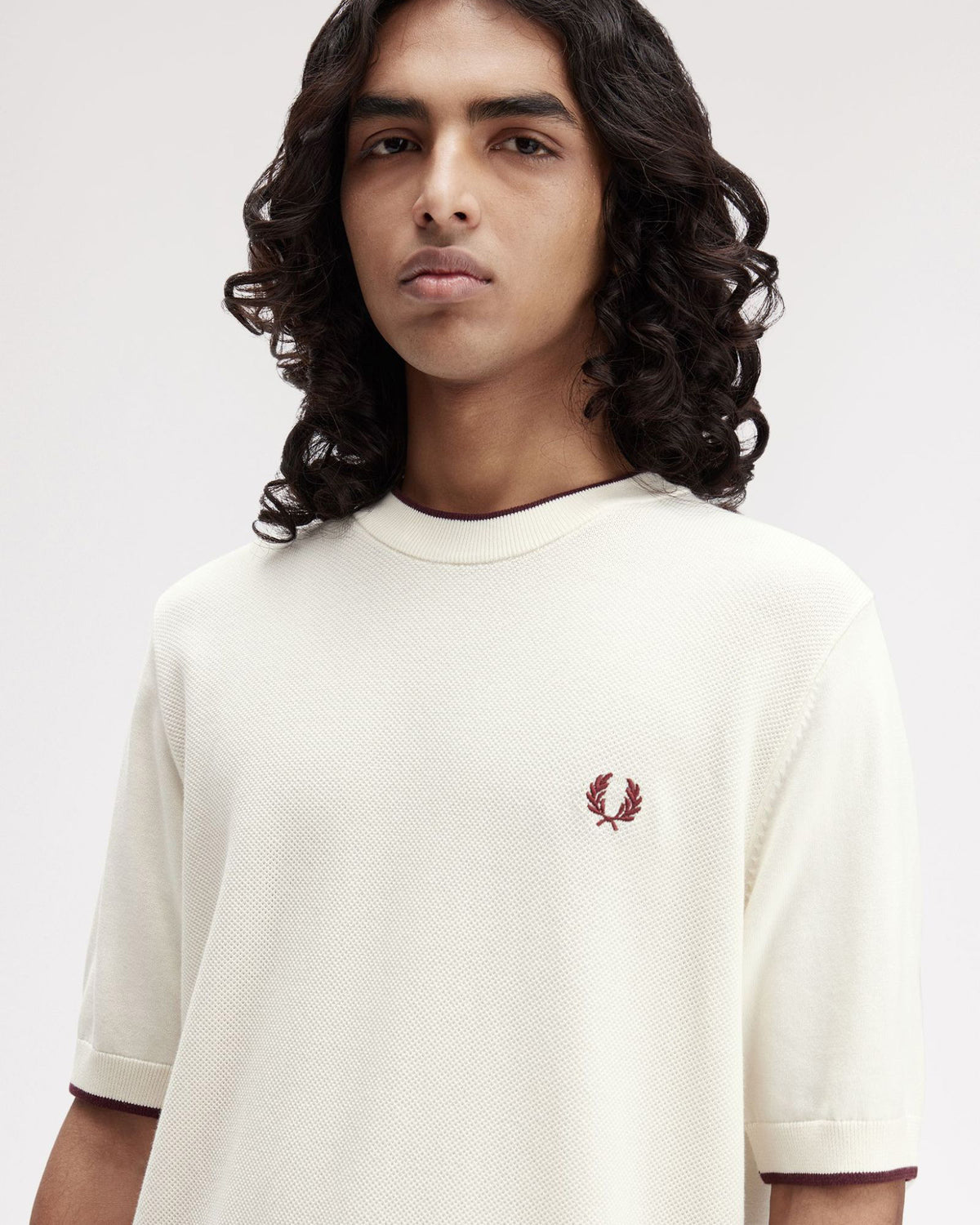 Fred Perry Pique Stitch Knitted Tee - Ecru | Fred Perry T Shirts | JEANSTORE
