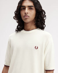 Fred Perry Pique Stitch Knitted Tee - Ecru | Fred Perry T Shirts | JEANSTORE