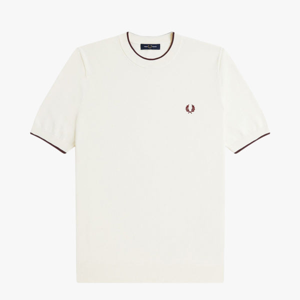 Fred Perry Pique Stitch Knitted Tee - Ecru | Fred Perry T Shirts | JEANSTORE