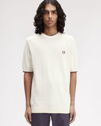 Fred Perry Pique Stitch Knitted Tee - Ecru | Fred Perry T Shirts | JEANSTORE
